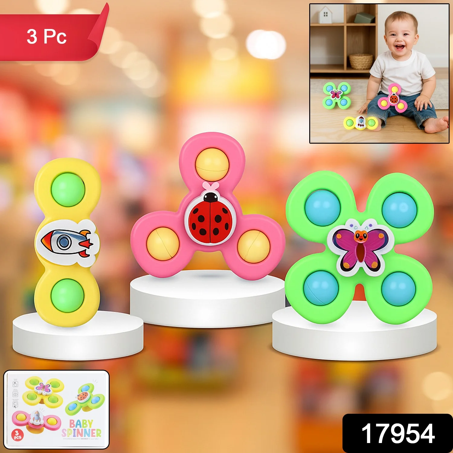 Colour Baby Spinner Toy Set – Suction Cup Sensory Spin Toys (3 Pc Set) - Image 2