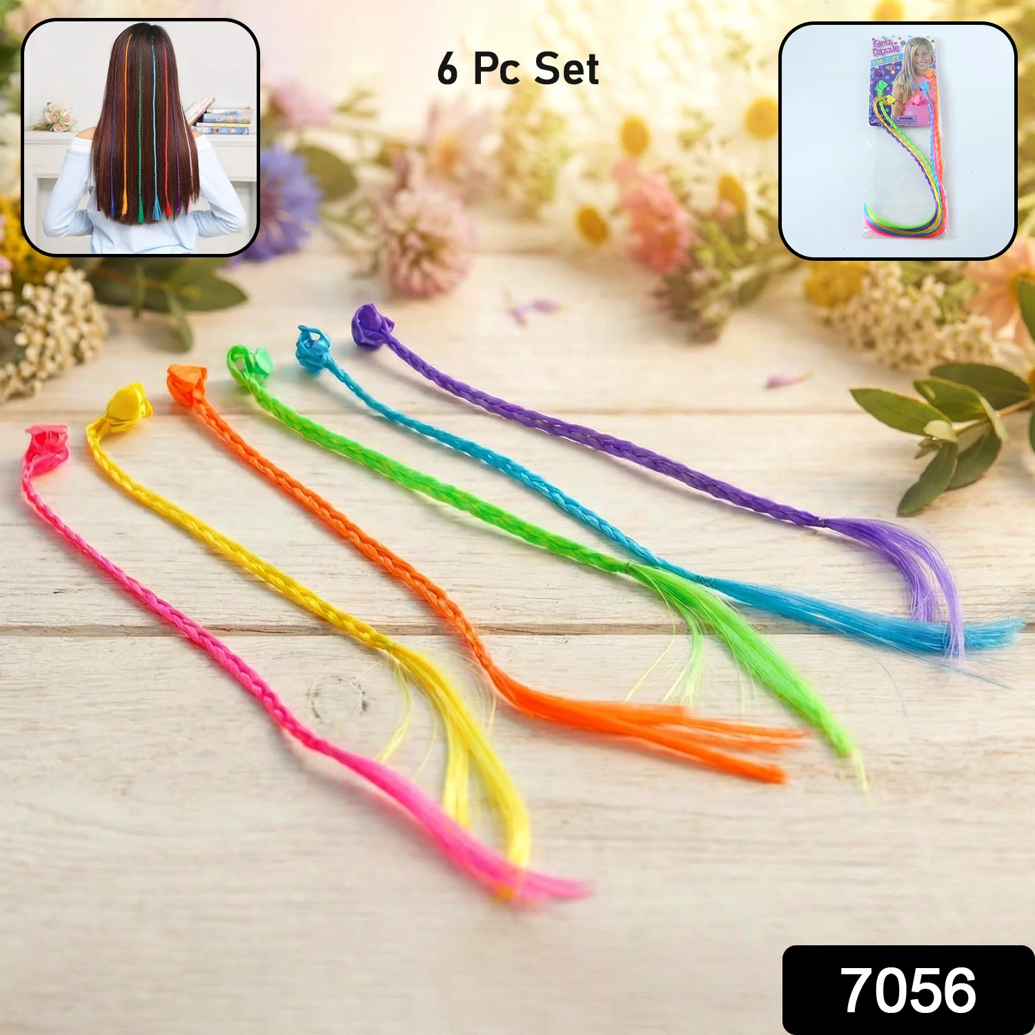 Colourful Braided Hair Extension Streaks for Girls & Kids (6 Pc) - Image 2