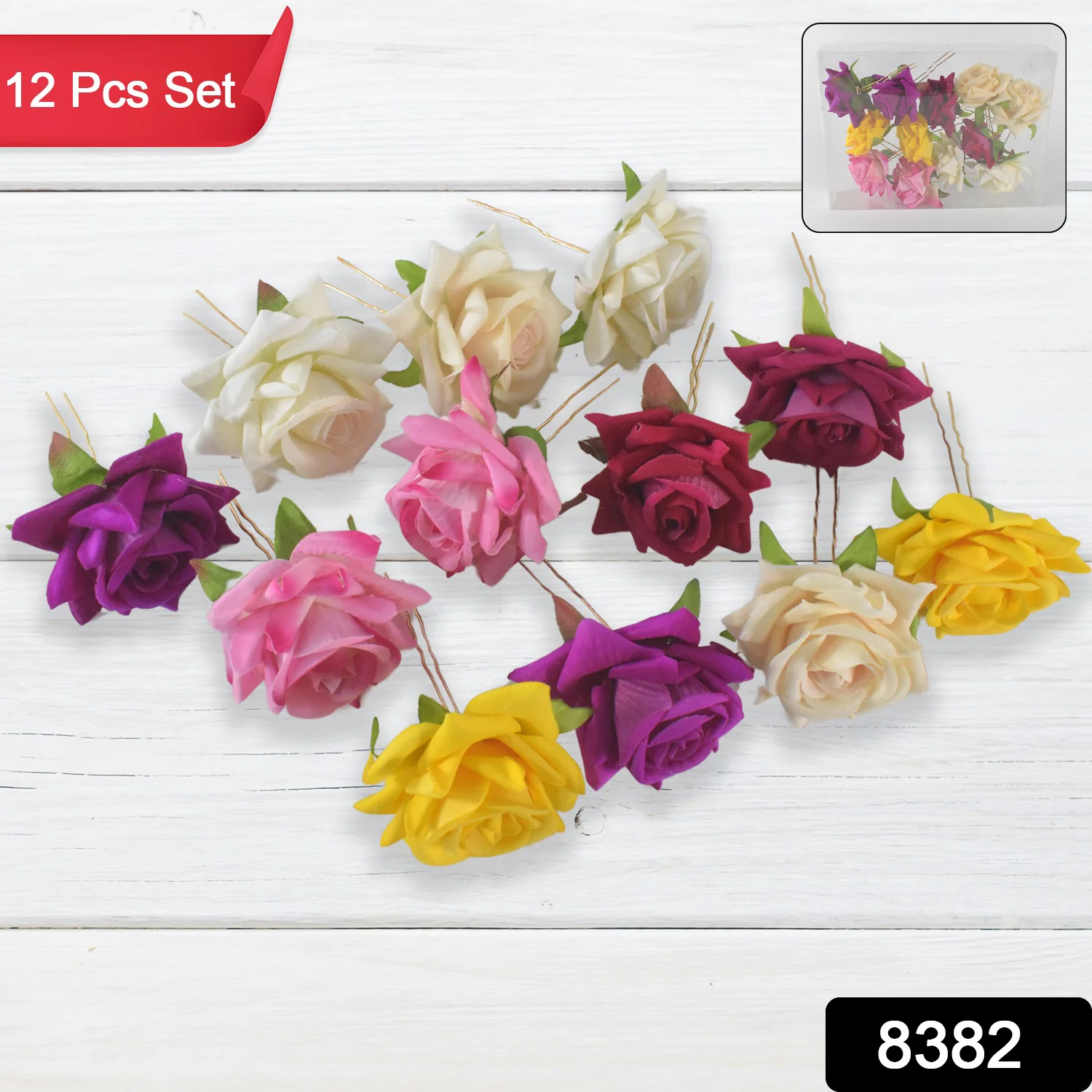 Colourful Flowing Flower Hair Pin (12 Pcs Set / Mix Color) - Image 2