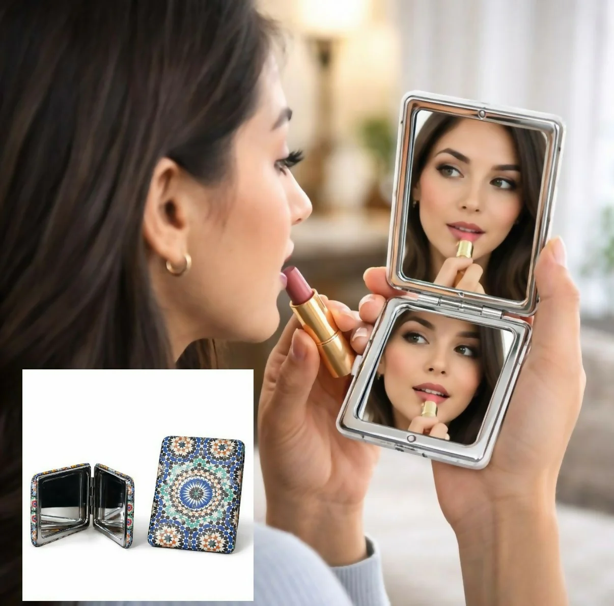 Compact Foldable Pocket Mirror with Elegant Pattern Design - Image 4