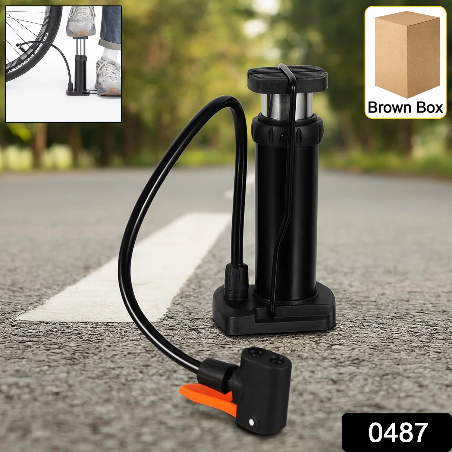 Compact Mini Foot-Operated Air Pump with Hose & Locking Valve Head - Image 2