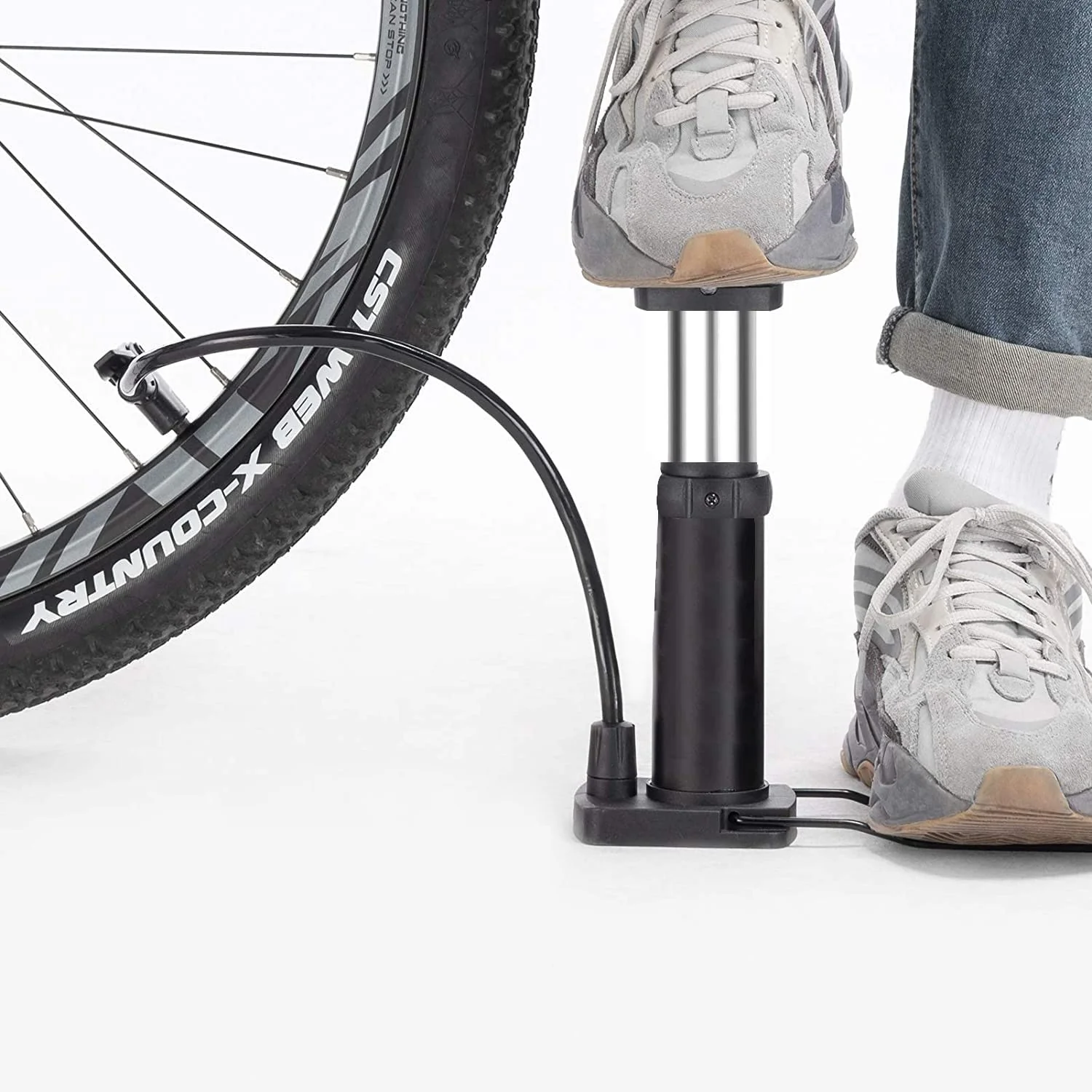 Compact Mini Foot-Operated Air Pump with Hose & Locking Valve Head - Image 4
