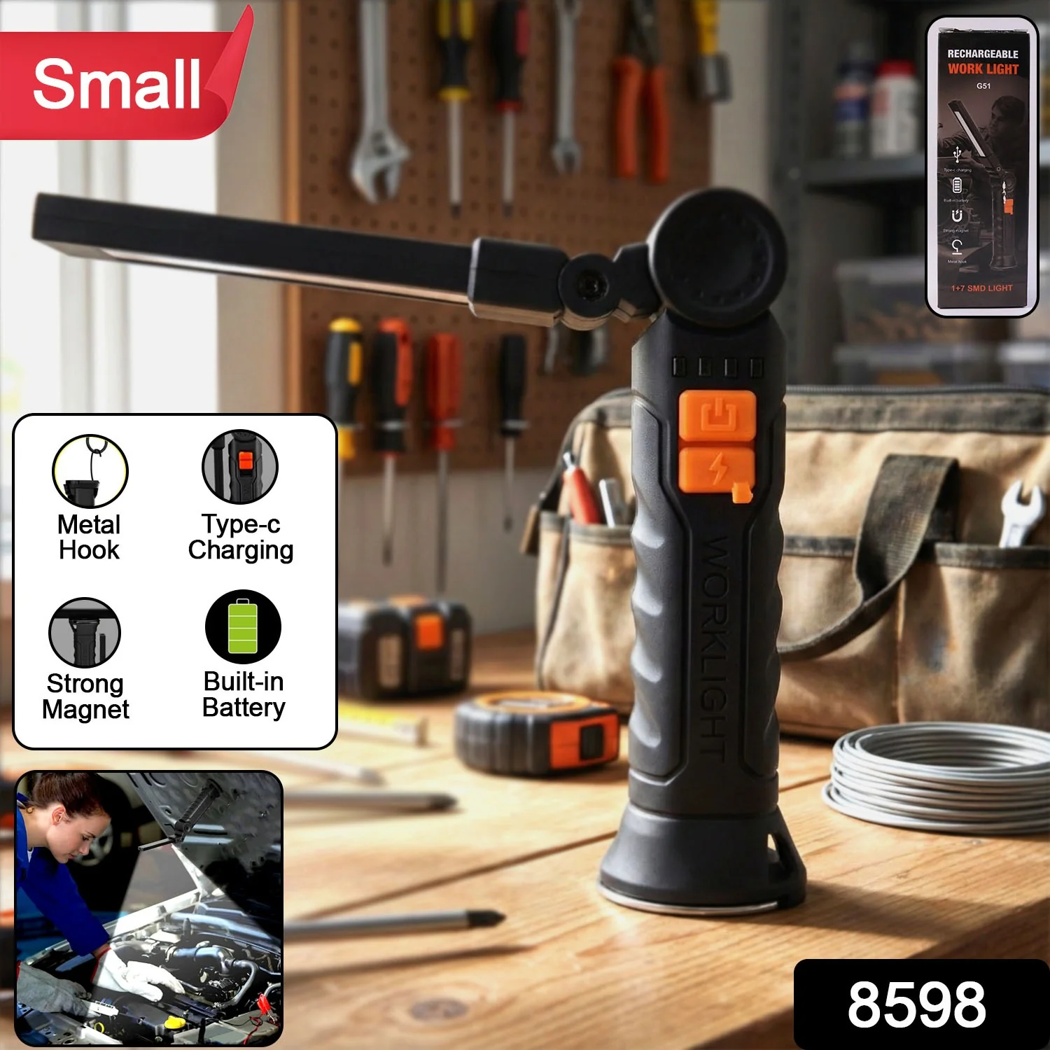 Compact Rechargeable Small LED Work Light with Adjustable Arm and Magnetic Base - Image 10