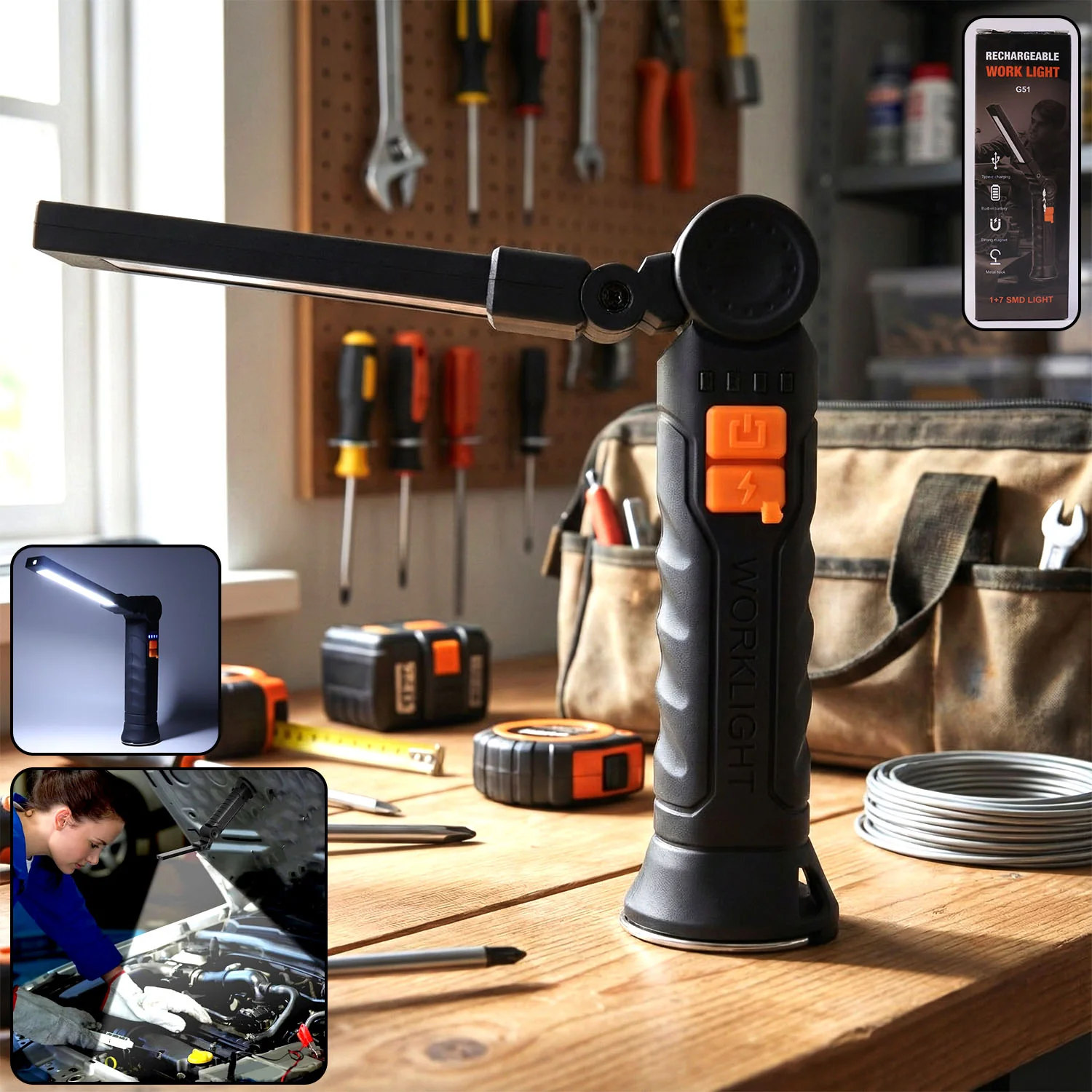 Compact Rechargeable Small LED Work Light with Adjustable Arm and Magnetic Base - Image 8