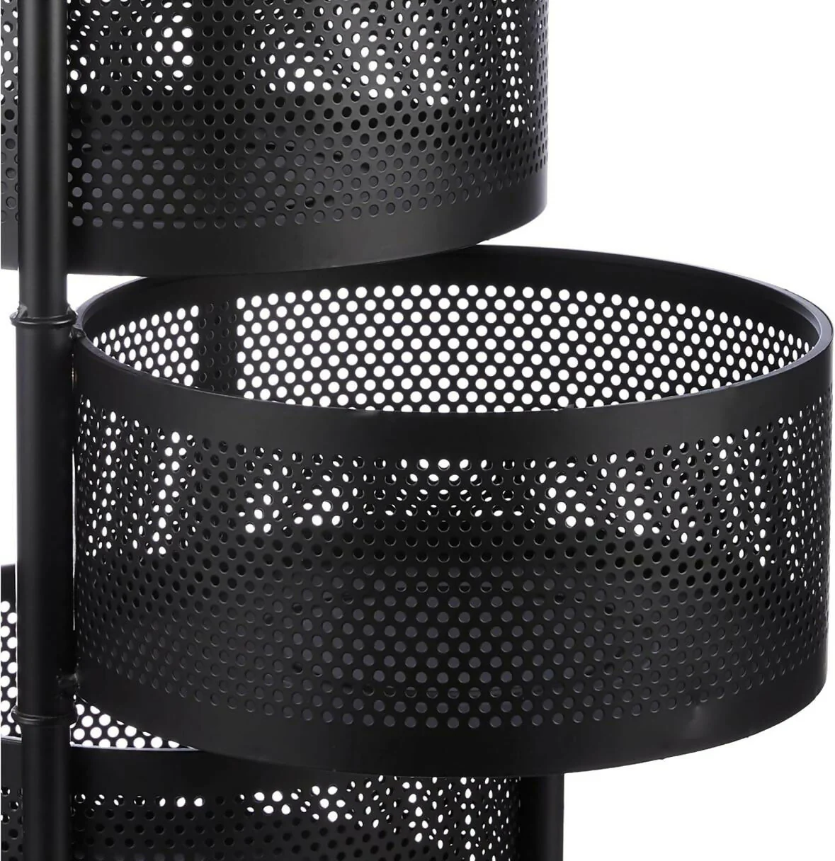 Compact Round 2-Layer Kitchen Trolley with Ventilated Mesh Baskets & Four Swivel Wheels - Image 4