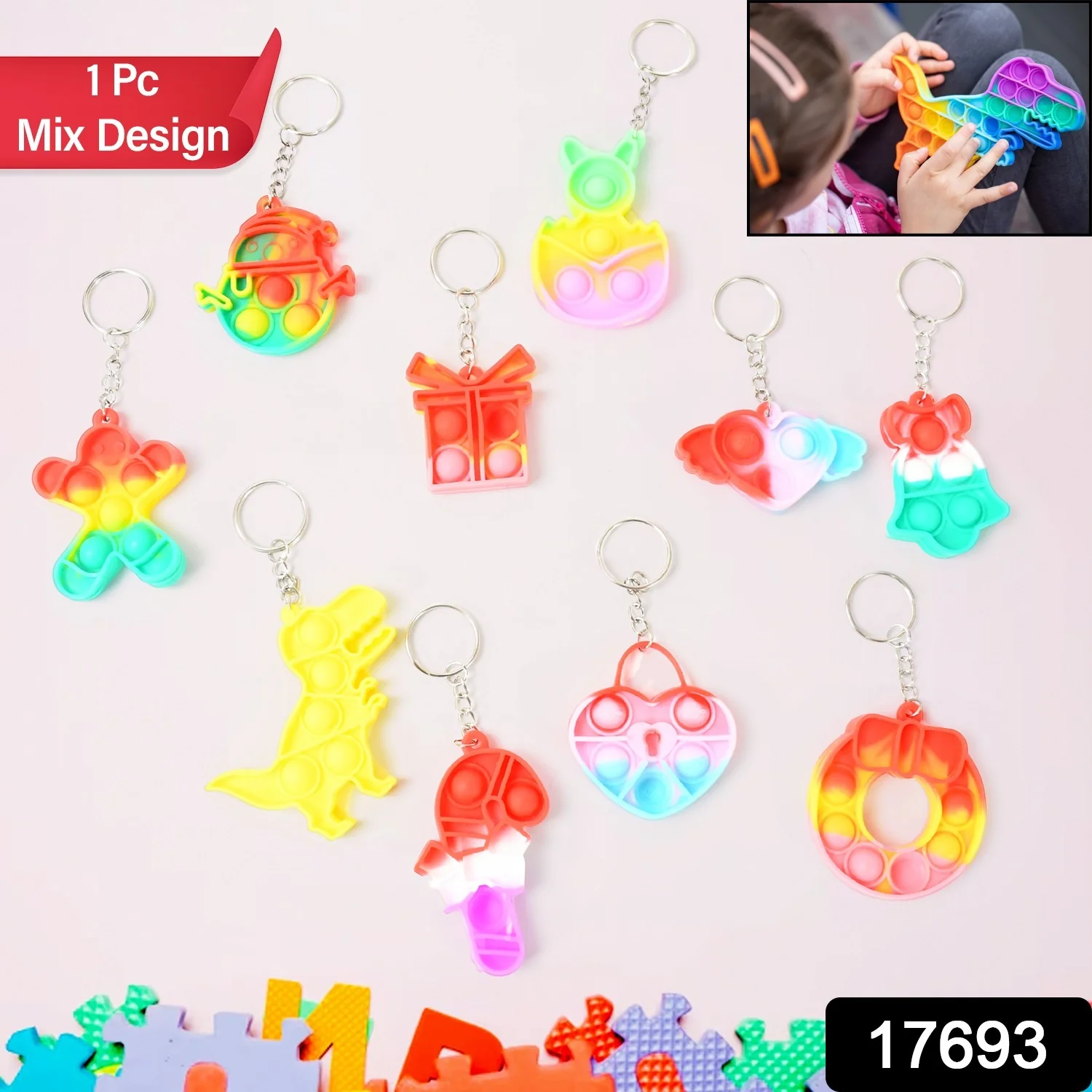 Compact Pop It Keychain – Fun Stress Relief Fidget Toy (1 Pc | Mix Design) - Image 2