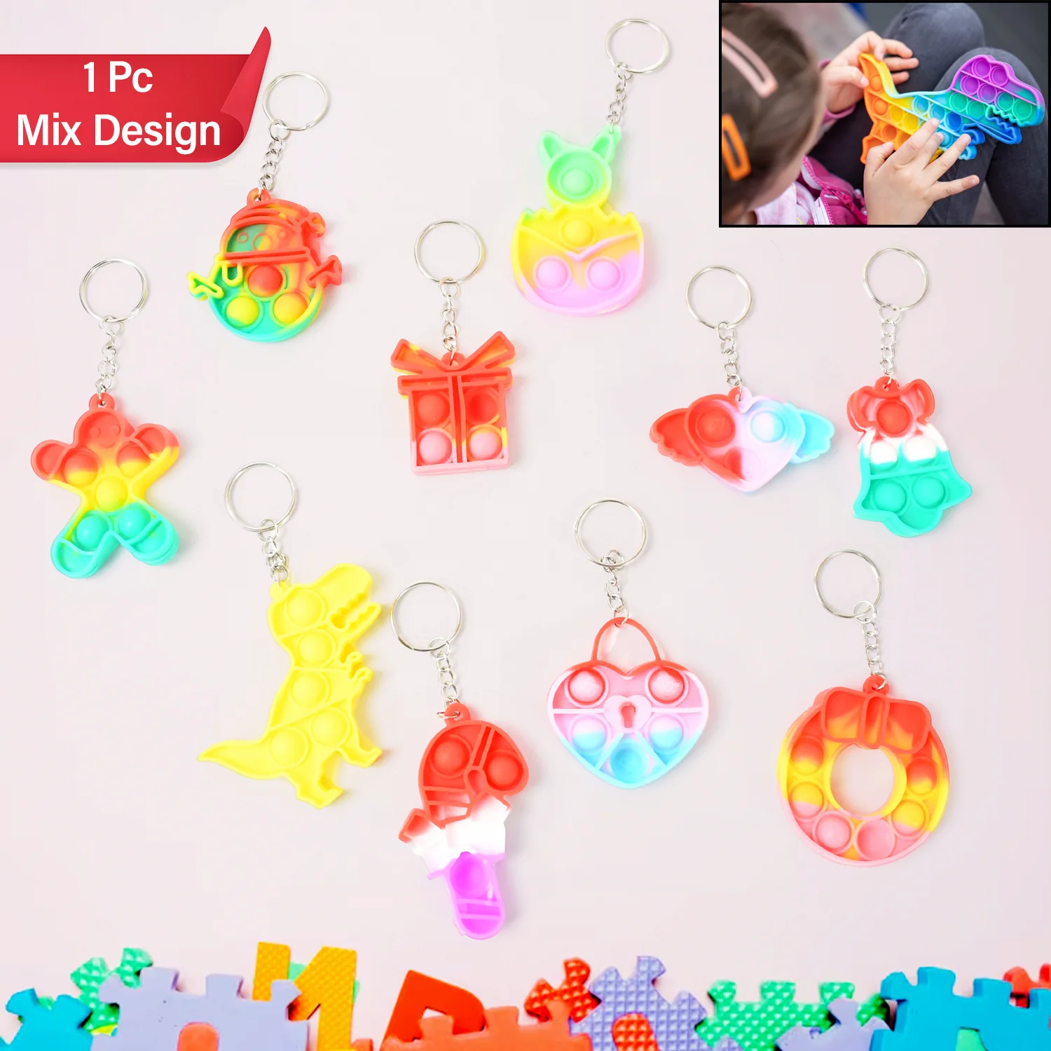 Compact Pop It Keychain – Fun Stress Relief Fidget Toy (1 Pc | Mix Design) - Image 3