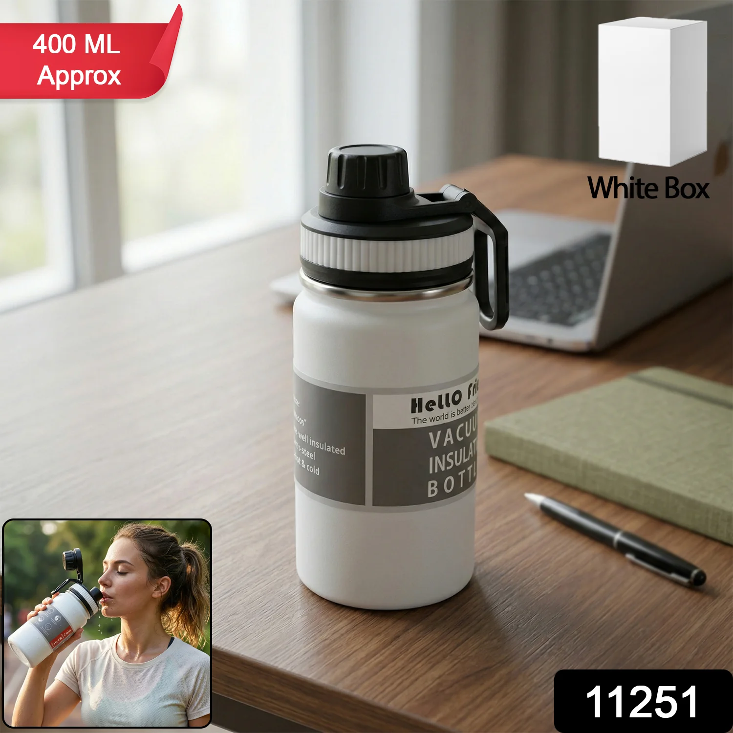 Compact Vacuum Insulated Water Bottle 400 ML Approx - Image 2