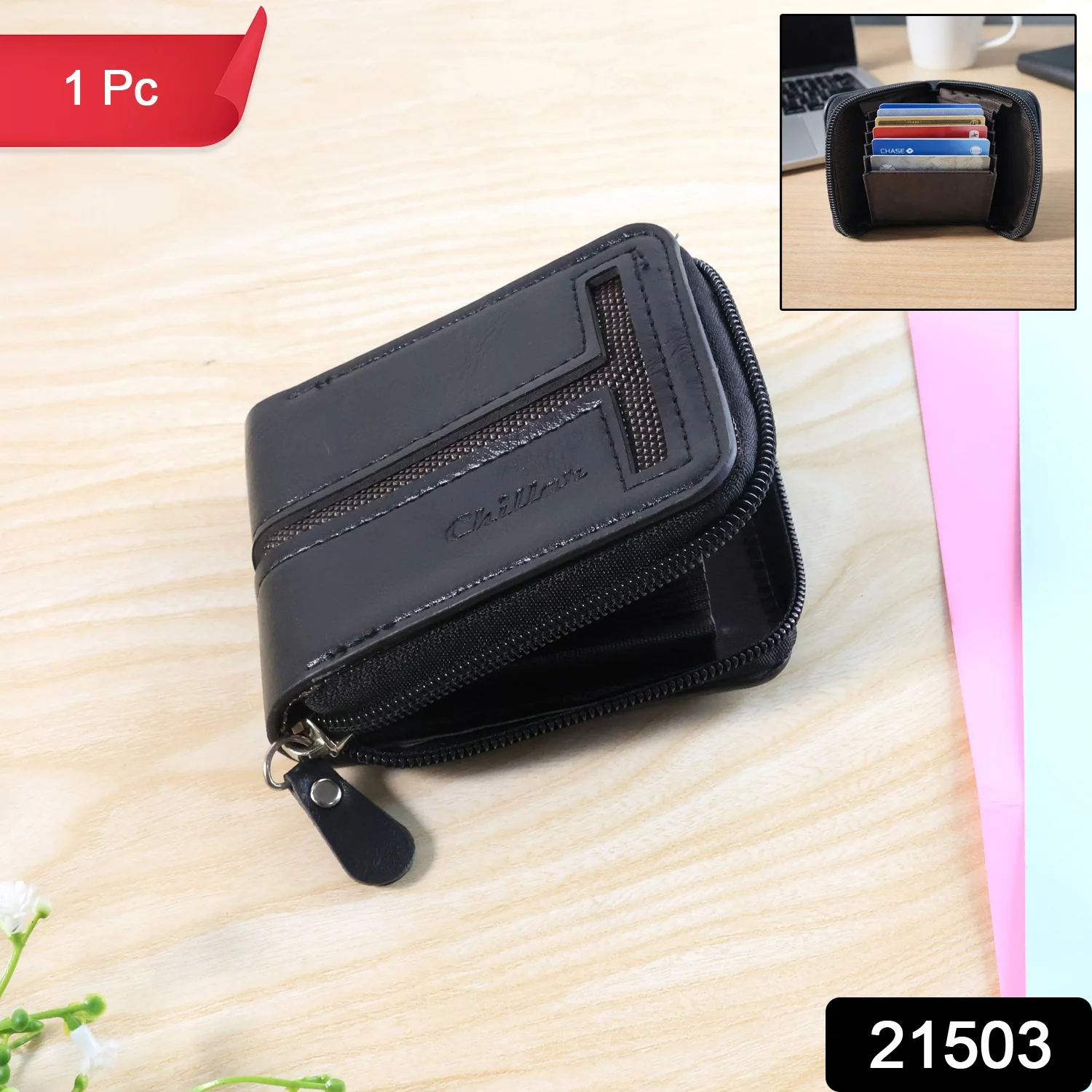 Compact Zip-Around Card Holder Wallet for Men & Women (1 Pc) - Image 2