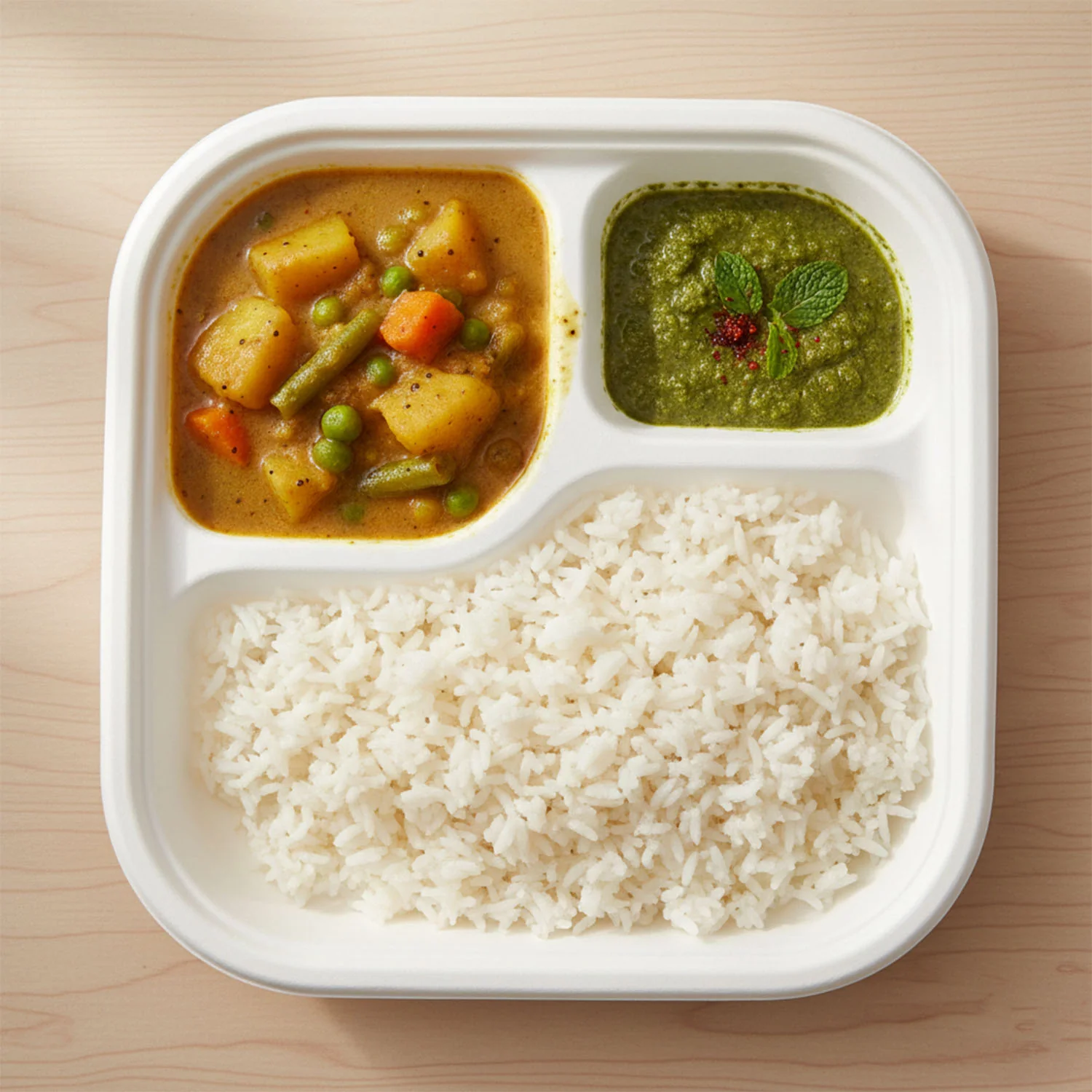 Vegnar Compostable Bagasse 3-Compartment Square Meal Plate - Image 4