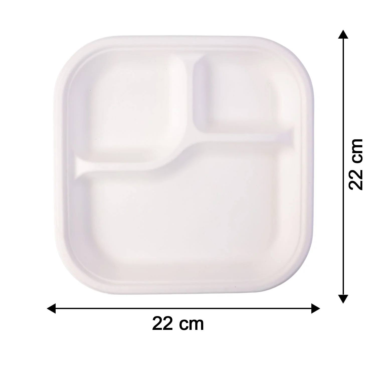 Vegnar Compostable Bagasse 3-Compartment Square Meal Plate - Image 6