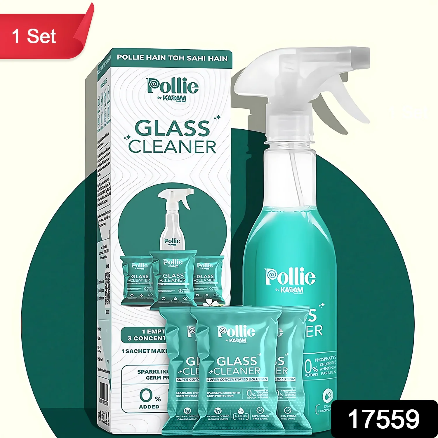 Pollic Kadam Concentrated Glass & Mirror Cleaner Refill Kit Reusable Spray Bottle - Image 2