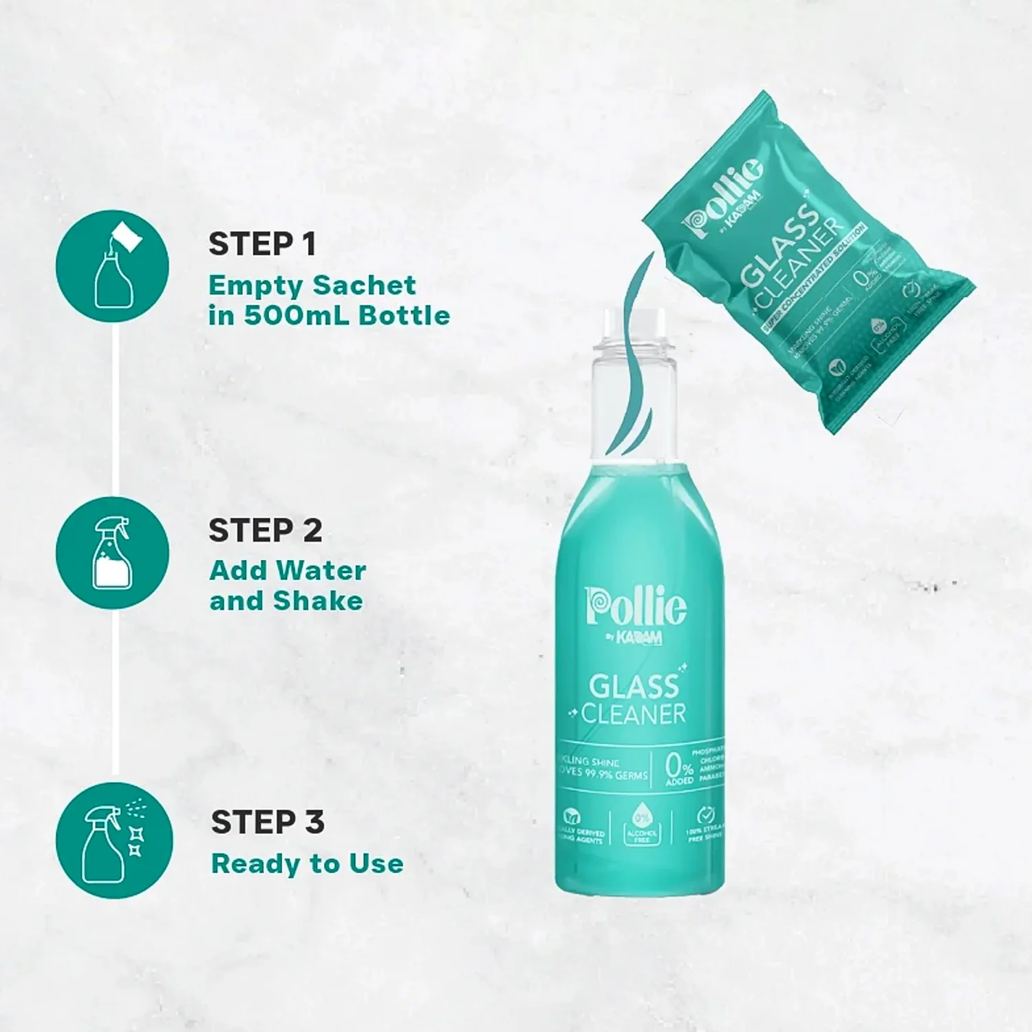 Pollic Kadam Concentrated Glass & Mirror Cleaner Refill Kit Reusable Spray Bottle - Image 6