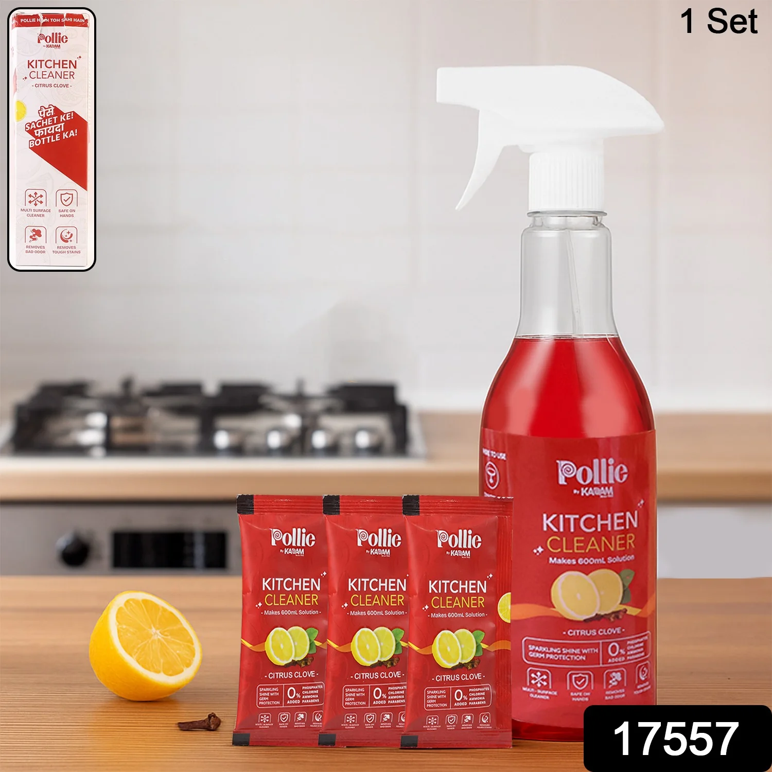 Pollic kadam Concentrated Kitchen Surface Cleaner Refill Kit with Spray Bottle - Image 2