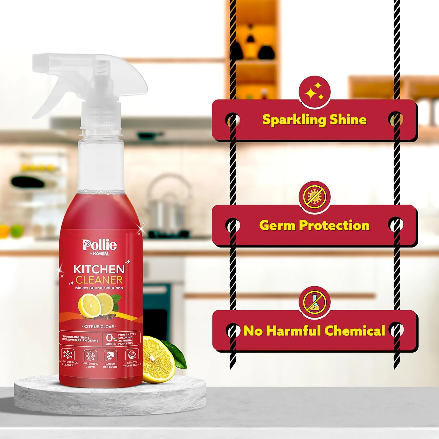 Pollic kadam Concentrated Kitchen Surface Cleaner Refill Kit with Spray Bottle - Image 4