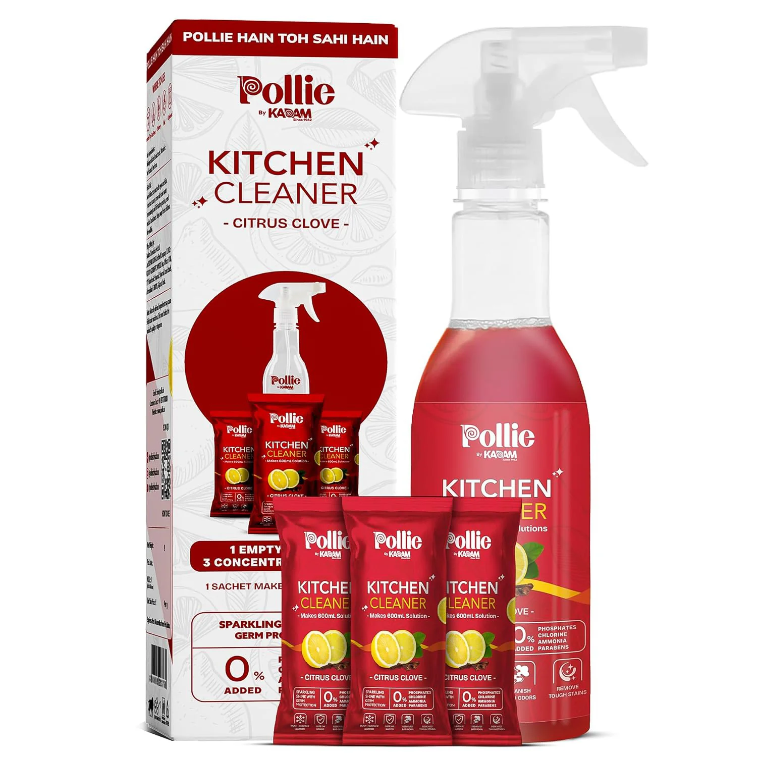 Pollic kadam Concentrated Kitchen Surface Cleaner Refill Kit with Spray Bottle - Image 5