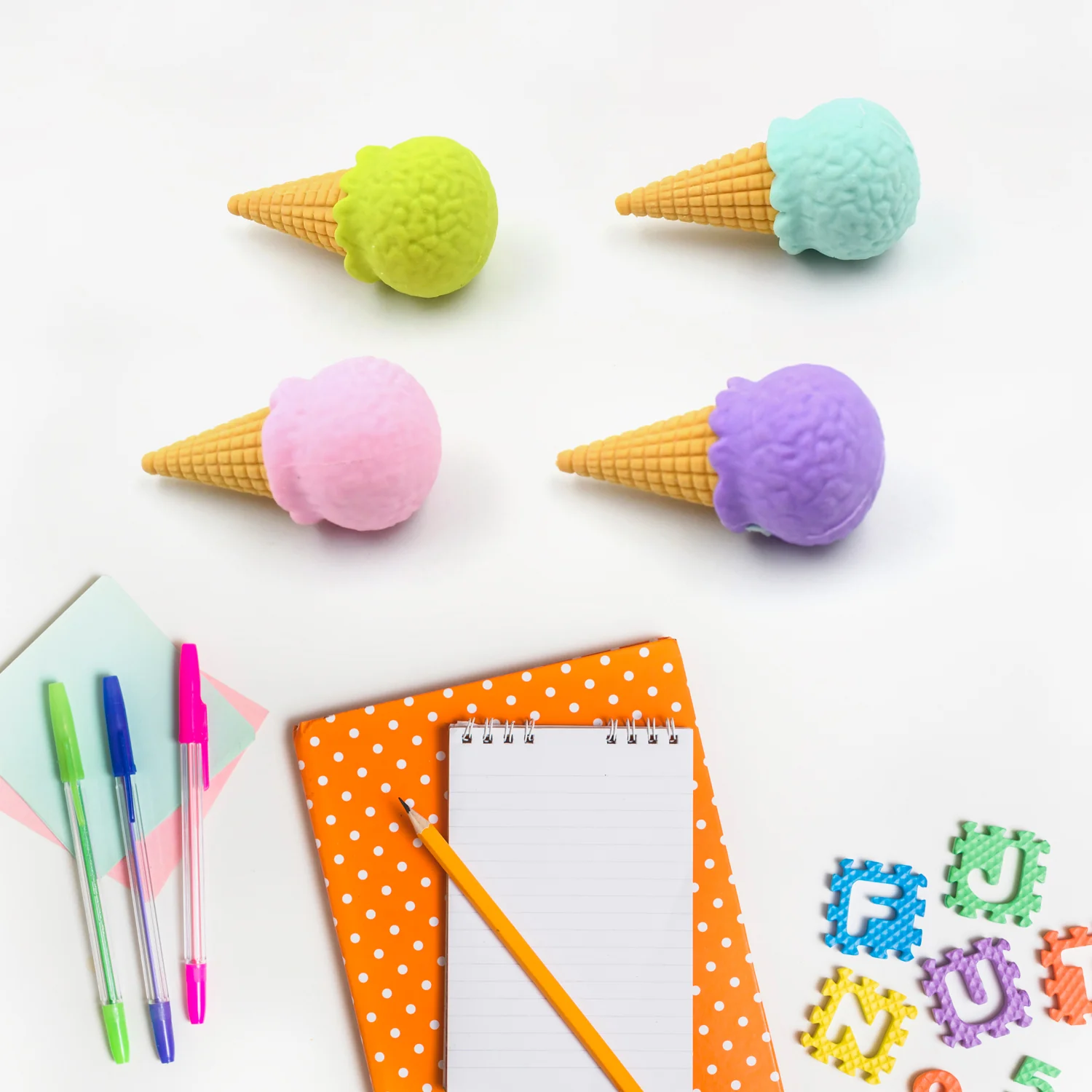 Cone Eraser for Girls & Boys / Eraser for School B'Day Return Gift Party Doughnut Lollipop Ice Cream Theme Shape Erasers Pencils Set for Kids Educational Stationary kit, School Supplies (1 Set 4 Pc) - Image 5