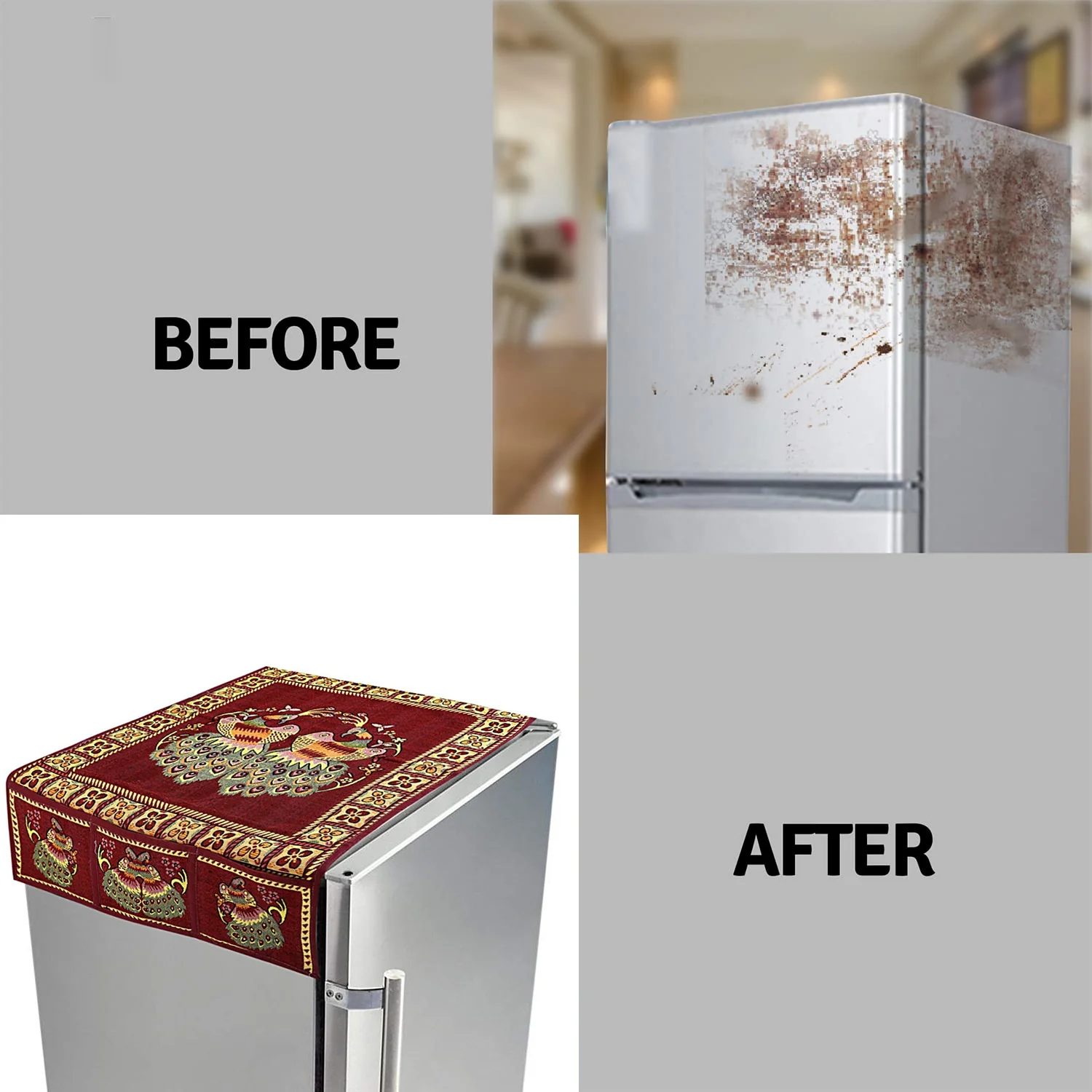 Cotton Fridge Top Cover with Side Pockets for Home Decor (100×60 CM) - Image 4