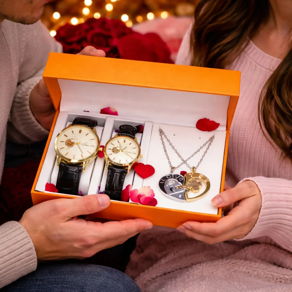 Couple Watch Set with Necklace Gift Box Luxury Combo - Image 3