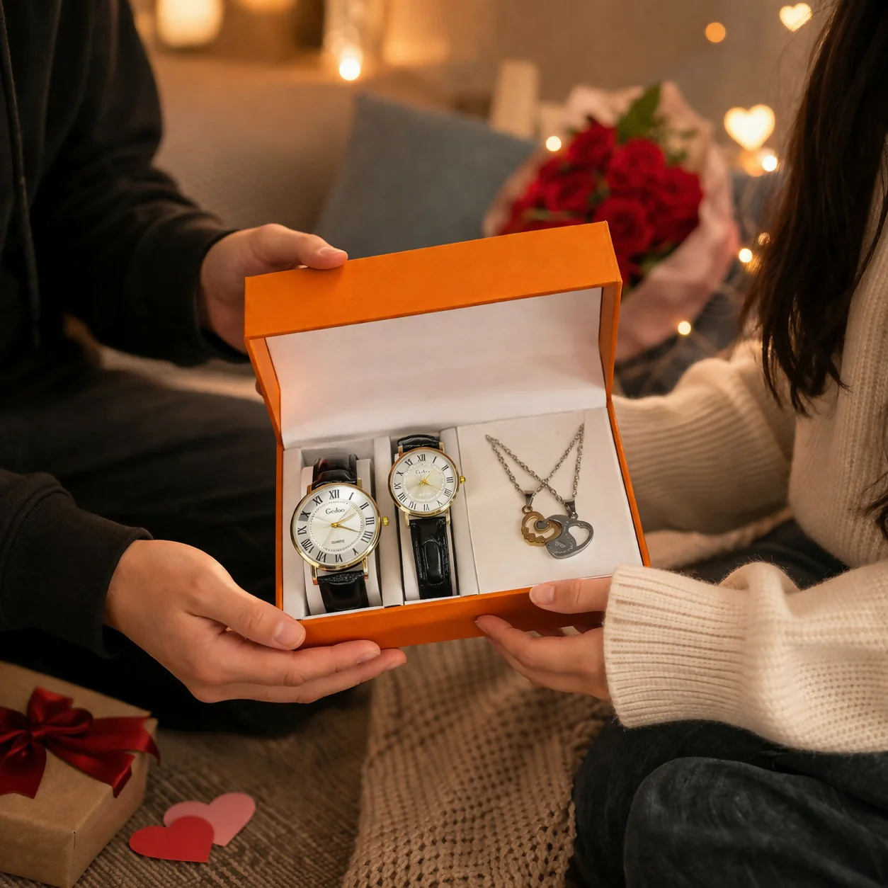 Couple Watch Set with Necklace Gift Box Luxury Combo - Image 5