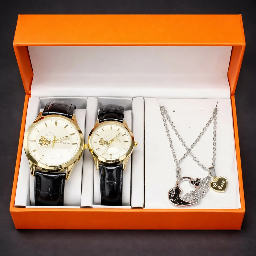 Couple Watch Set with Necklace Gift Box Luxury Combo - Image 7