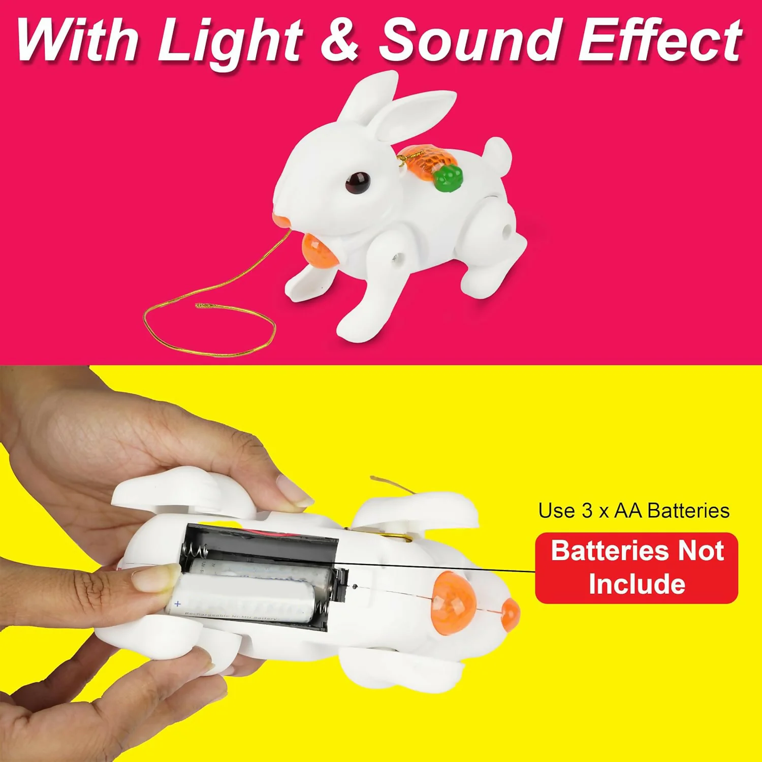 Crawling Rabbit Musical Toy with Light & Sound Pull Along Walking Toy Battery Operated - Image 3