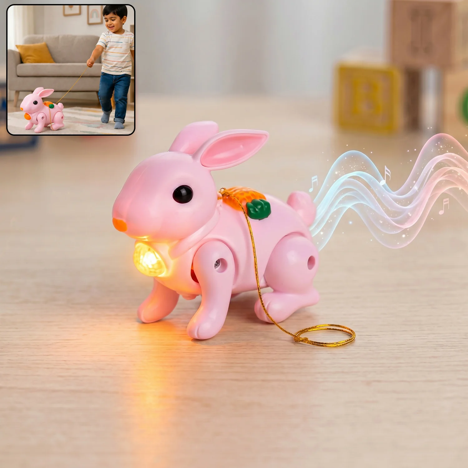 Crawling Rabbit Musical Toy with Light & Sound Pull Along Walking Toy Battery Operated - Image 7