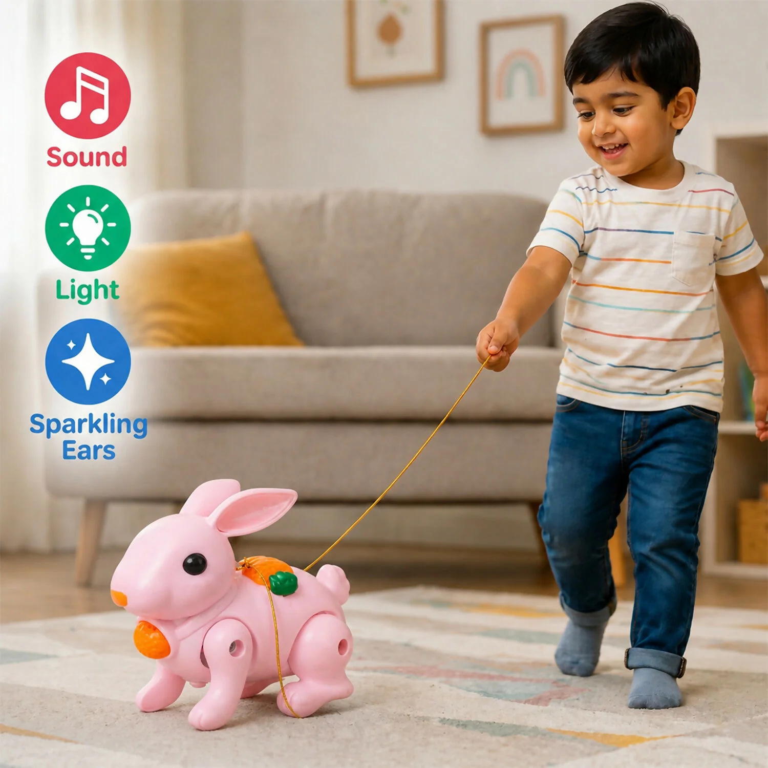 Crawling Rabbit Musical Toy with Light & Sound Pull Along Walking Toy Battery Operated - Image 8