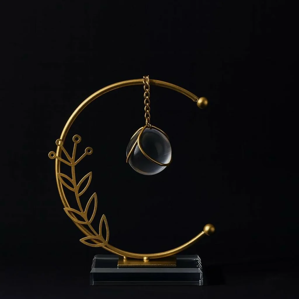 Crystal Ball Crescent Metal Table Decor Modern Decorative Showpiece - Image 2