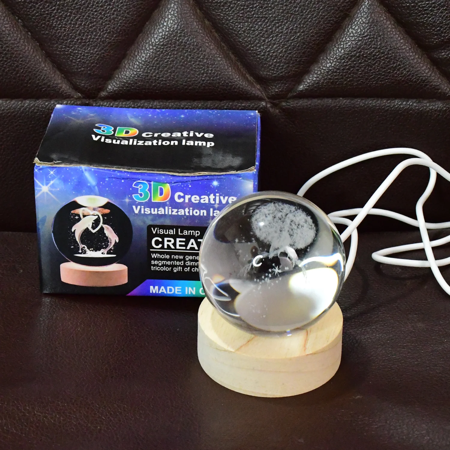Crystal Ball Night Light Glass Ball Night Lamp with Wood Base - Image 10