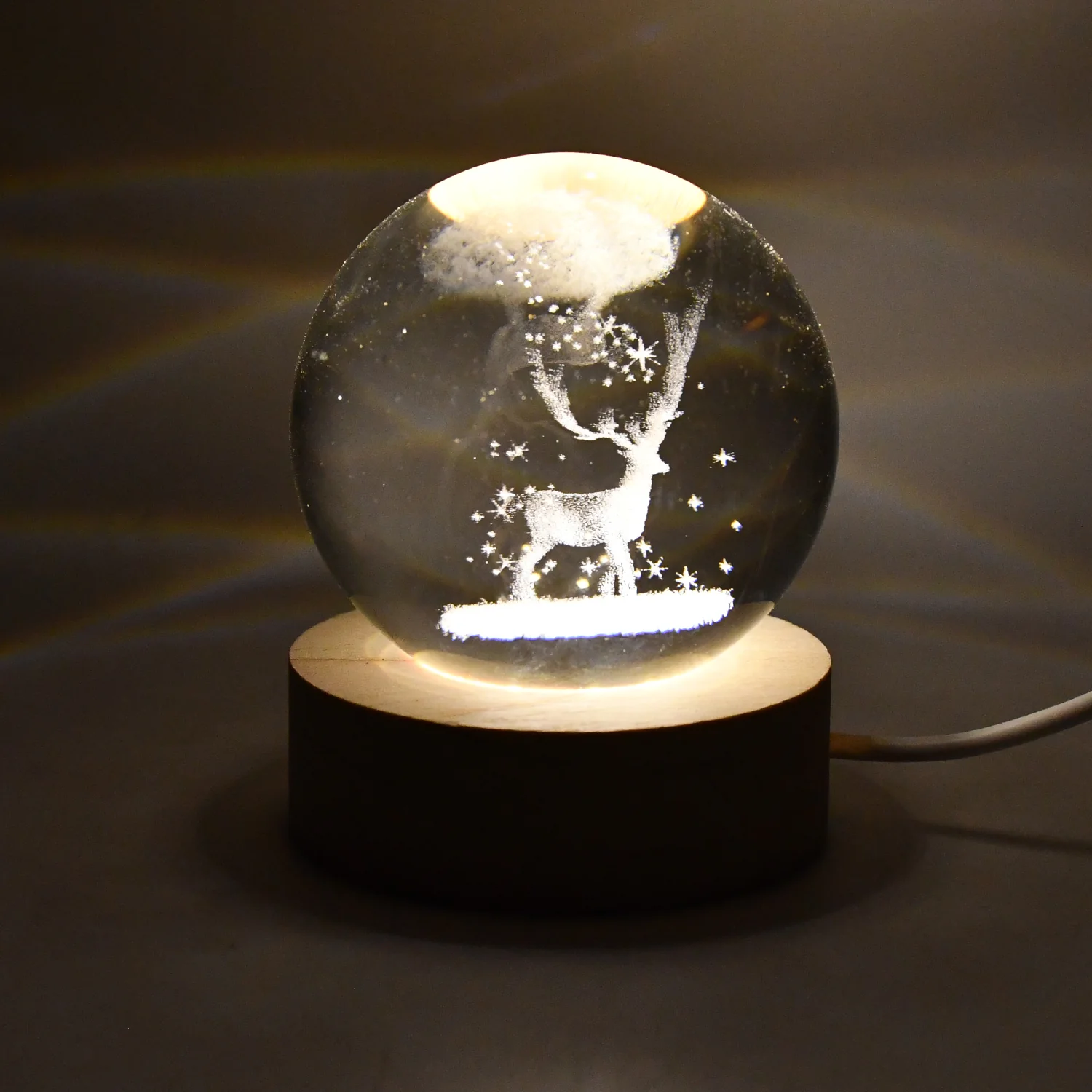 Crystal Ball Night Light Glass Ball Night Lamp with Wood Base - Image 4