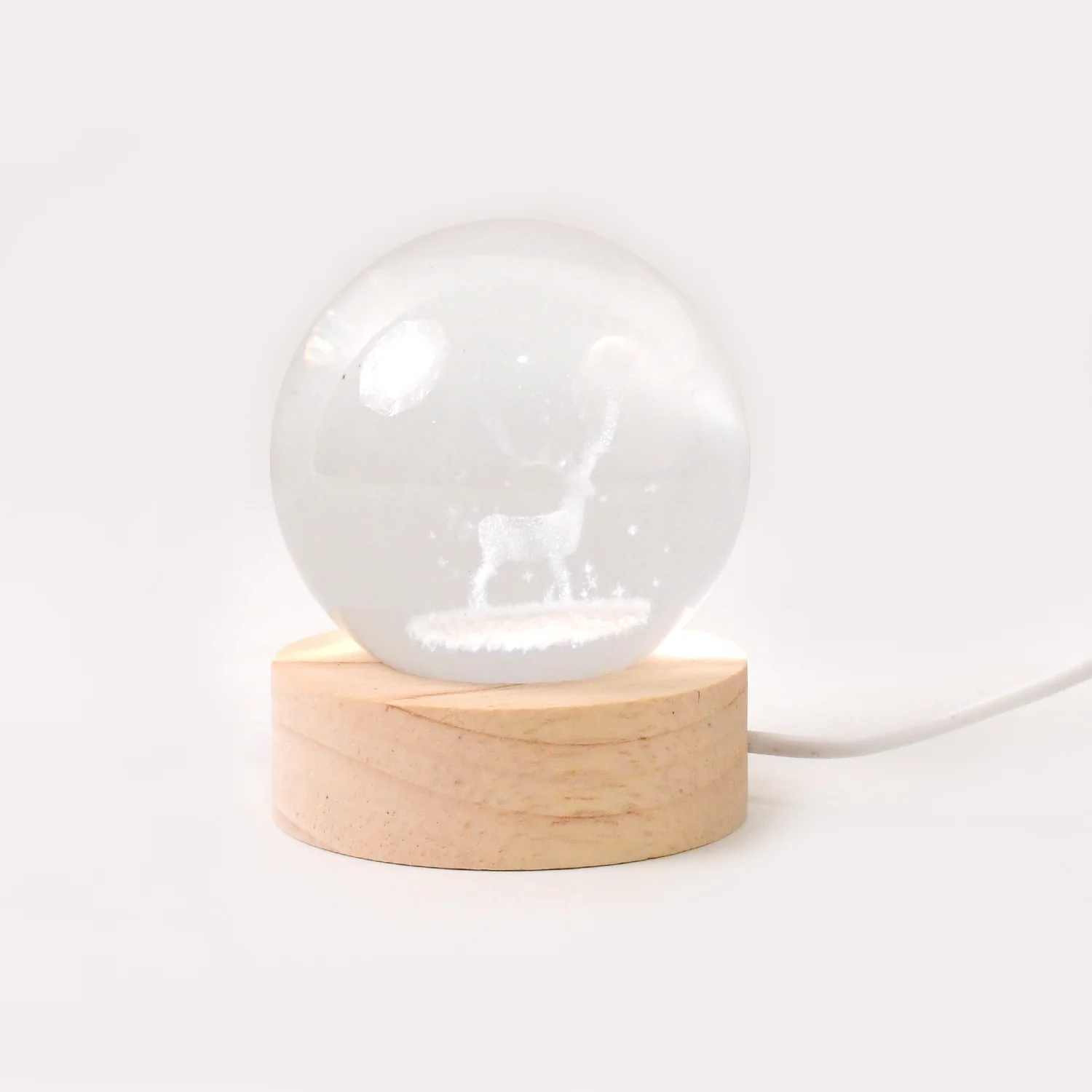 Crystal Ball Night Light Glass Ball Night Lamp with Wood Base - Image 5