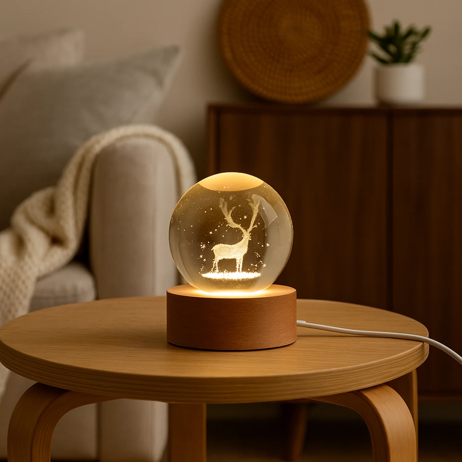 Crystal Ball Night Light Glass Ball Night Lamp with Wood Base - Image 7