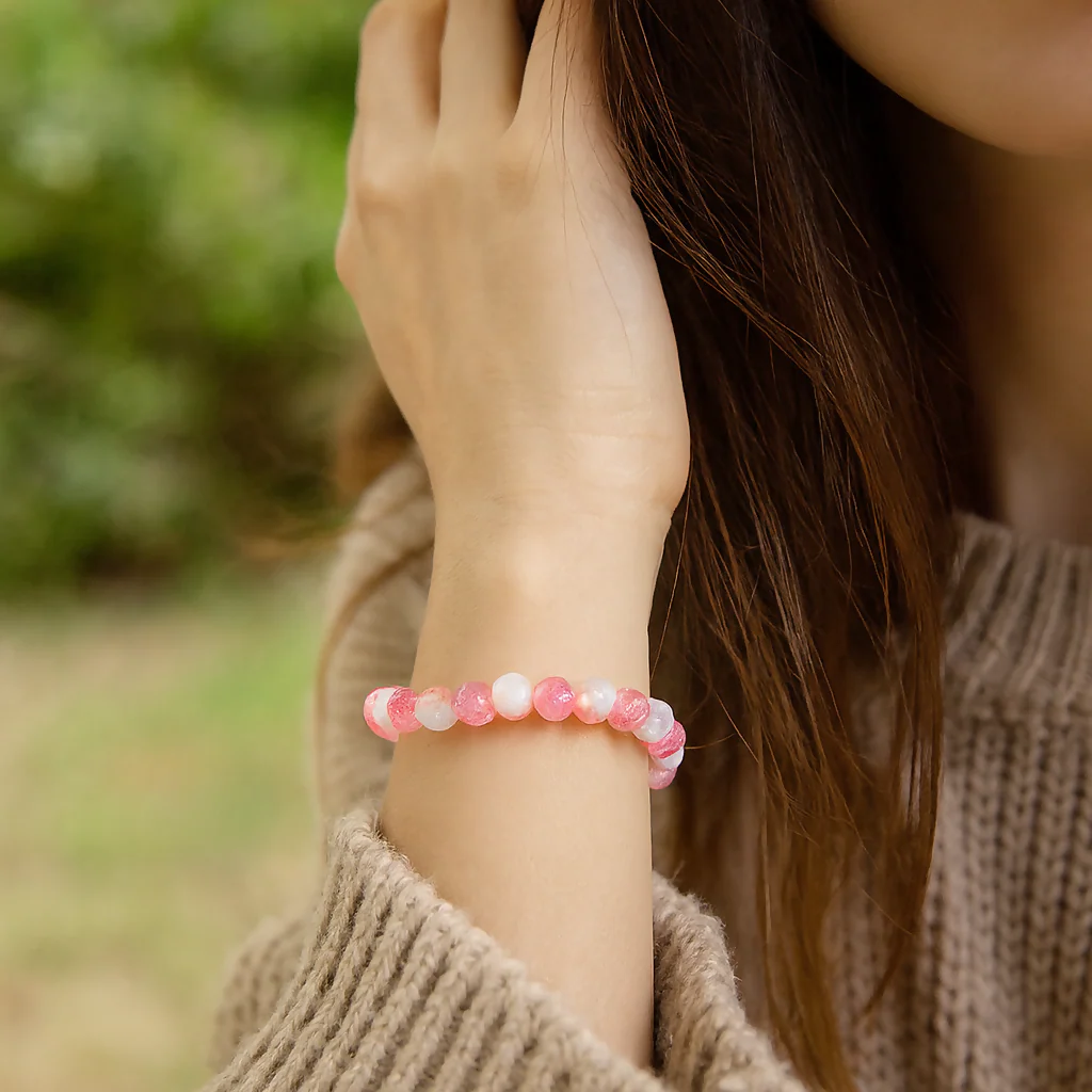 Crystal Crackle Glass Beads Stretch Bracelet - Image 4