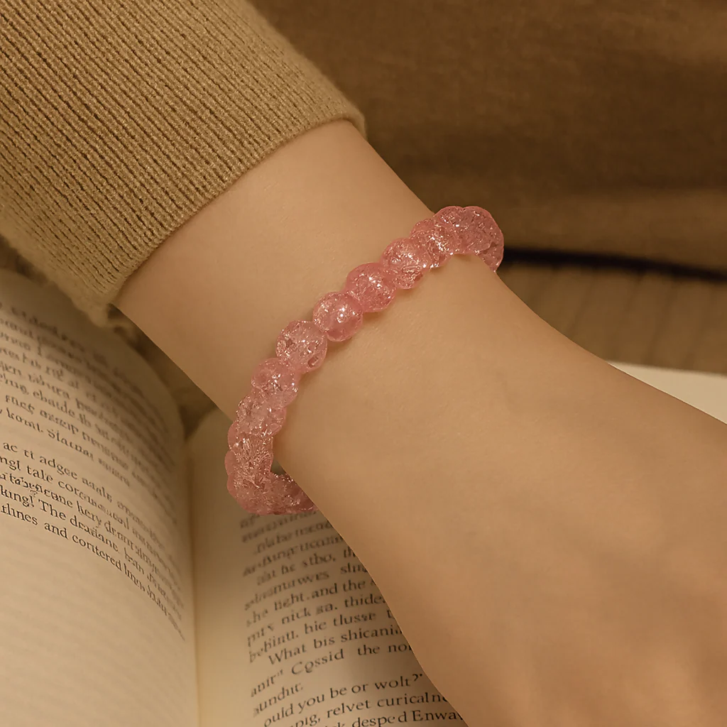 Crystal Crackle Glass Beads Stretch Bracelet - Image 3