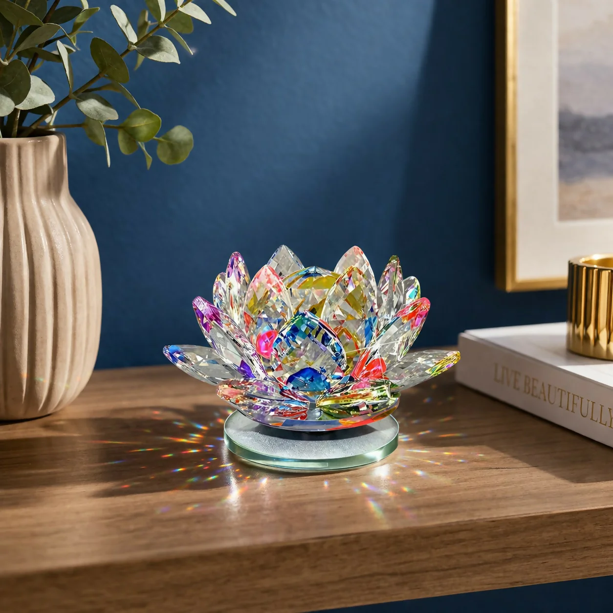 Crystal Cut Decorative Glass Lamp Shade Table Decor Showpiece - Image 2