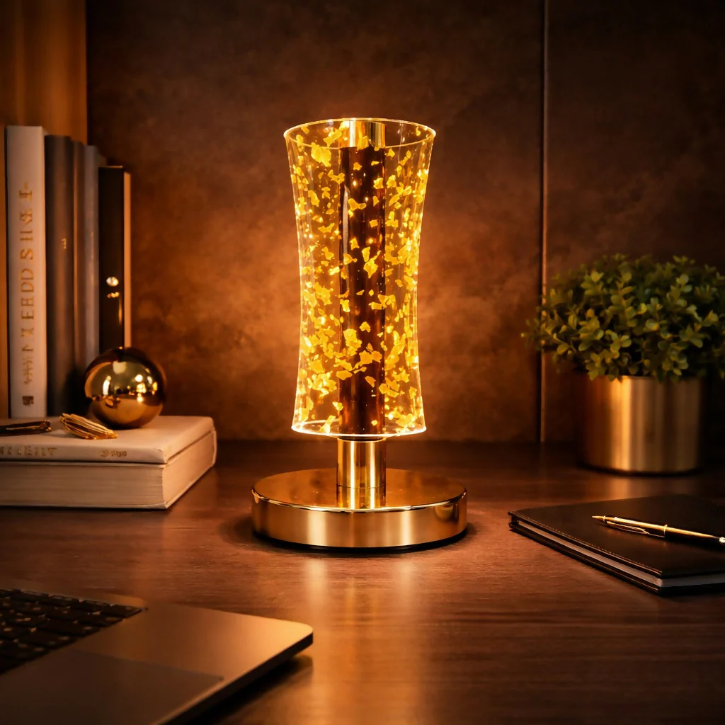 Crystal Glow LED Table Lamp with Elegant Gold Finish - Image 2