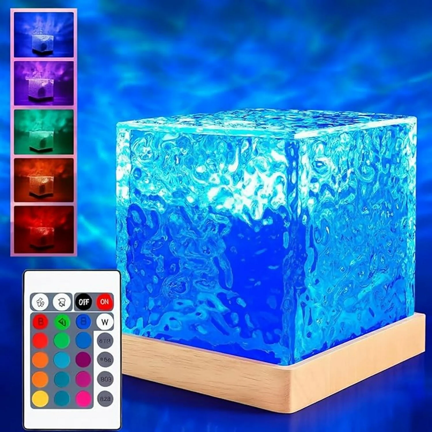 Crystal Ice Cube LED Night Lamp with Touch Control and Wooden Base - Image 2