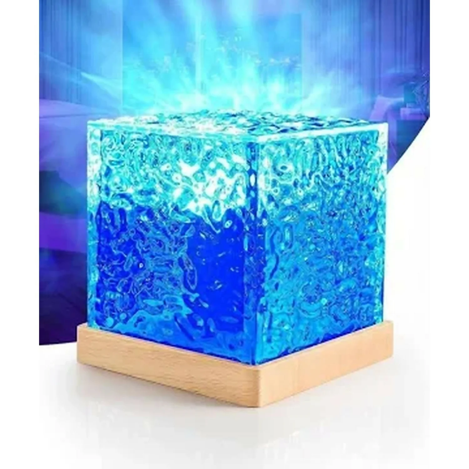 Crystal Ice Cube LED Night Lamp with Touch Control and Wooden Base - Image 3