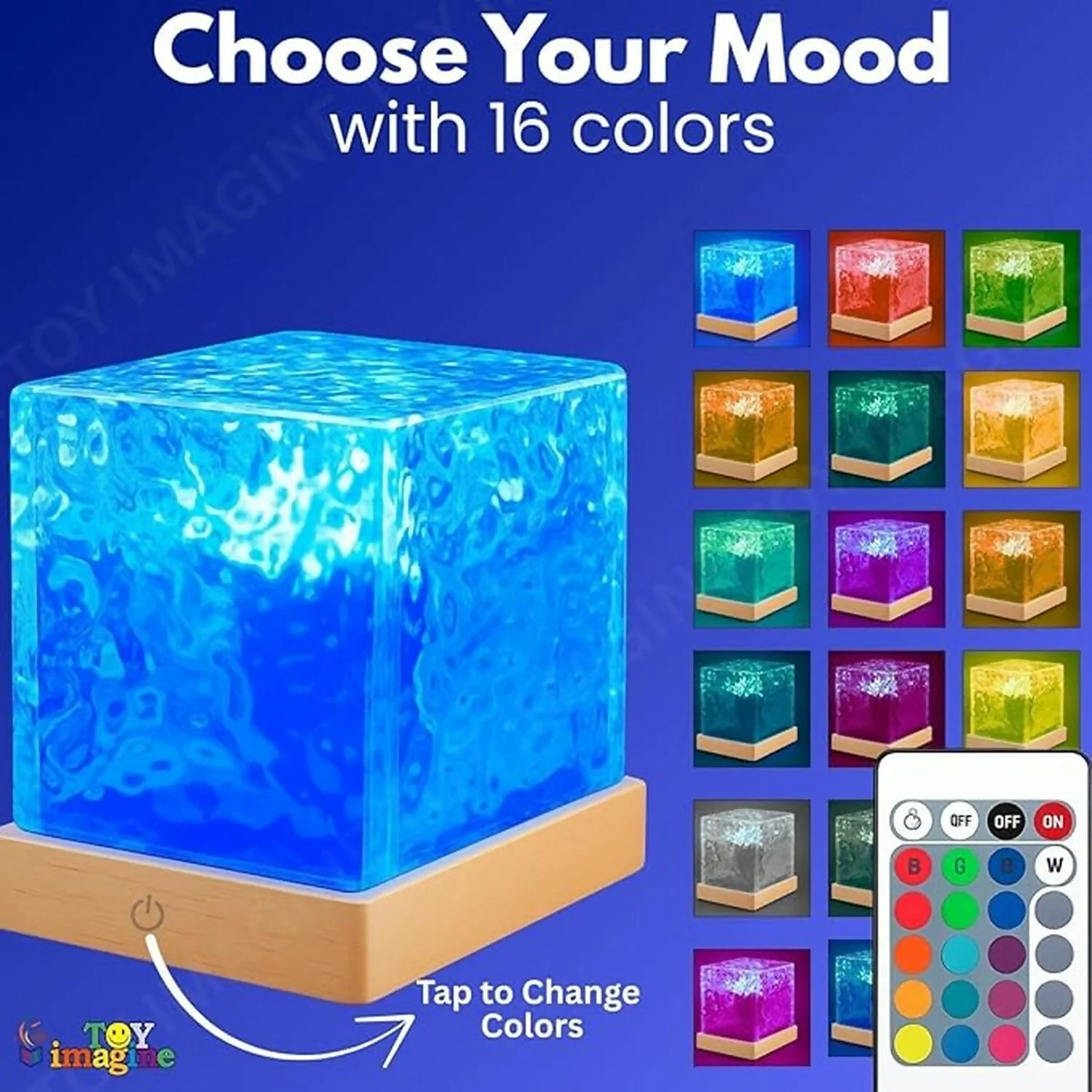 Crystal Ice Cube LED Night Lamp with Touch Control and Wooden Base - Image 4
