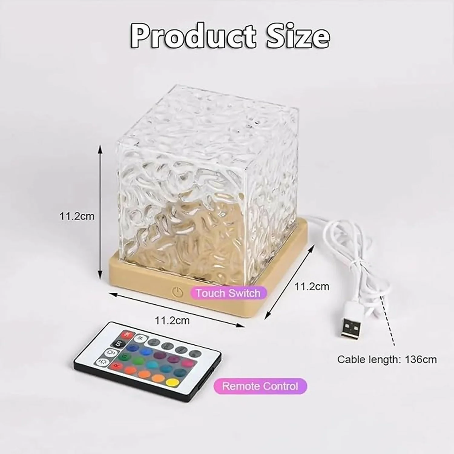 Crystal Ice Cube LED Night Lamp with Touch Control and Wooden Base - Image 5