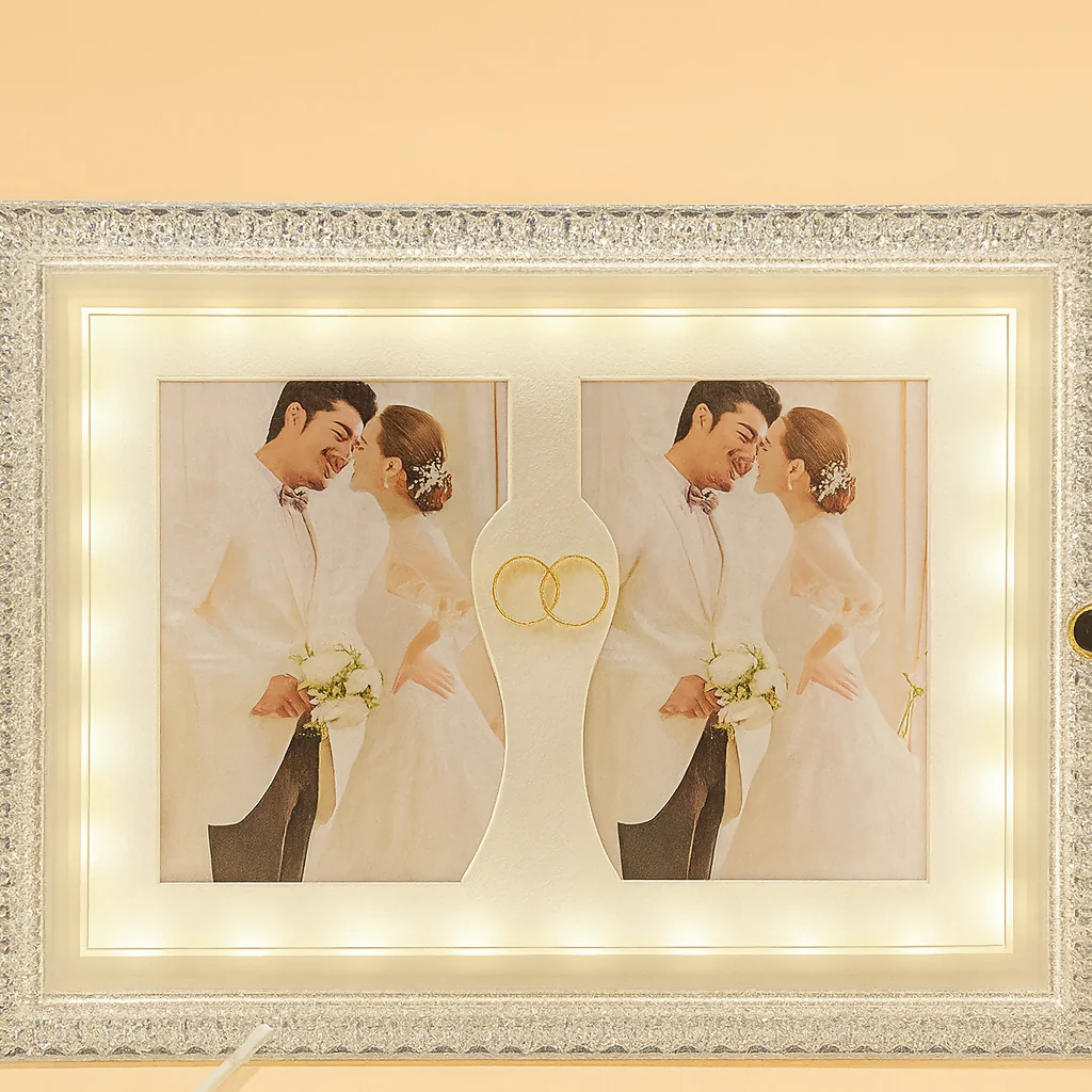 Crystal LED Wedding Photo Frame with Double Photo Slots & Golden Ring Symbol | Sparkling Diamond Border Light-Up Frame for Couple Portraits | Anniversary, Engagement & Romantic Gift Home Décor - Image 2