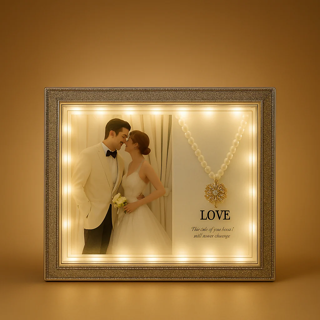 Crystal LED Wedding Photo Frame with Necklace Design – 5x7 Inch Decorative Light Up Picture Frame for Couple Photos | Romantic Home Décor Gift for Anniversary, Wedding & Valentine’s Day | Elegant Crystal Border Tabletop Frame - Image 2