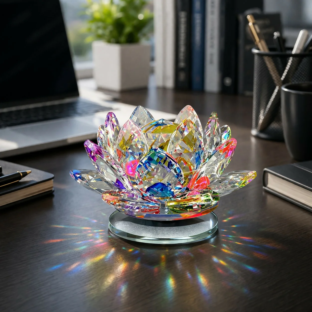 Crystal Lotus Decorative Showpiece with Multicolor Light Reflection - Image 2