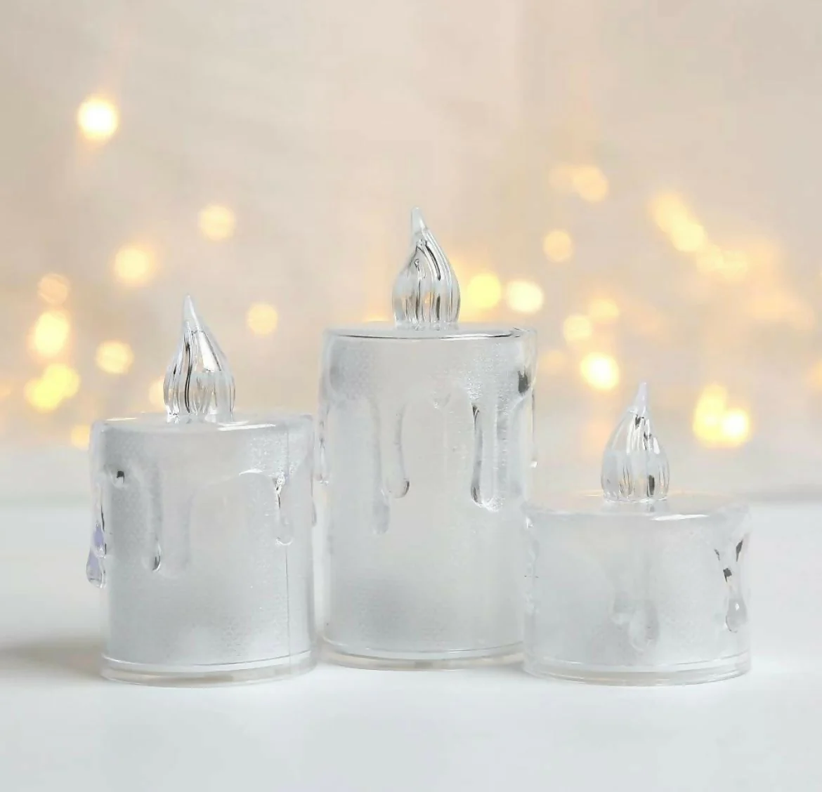 Crystal Melt Trio | Set of 3 pc light Candles Table Centrepiece Flameless Candles Transparent Small Tea Wax Birthday Proposal INS Desktop Decoration Create Atmosphere Candles Tea Lights, Diwali - Image 4
