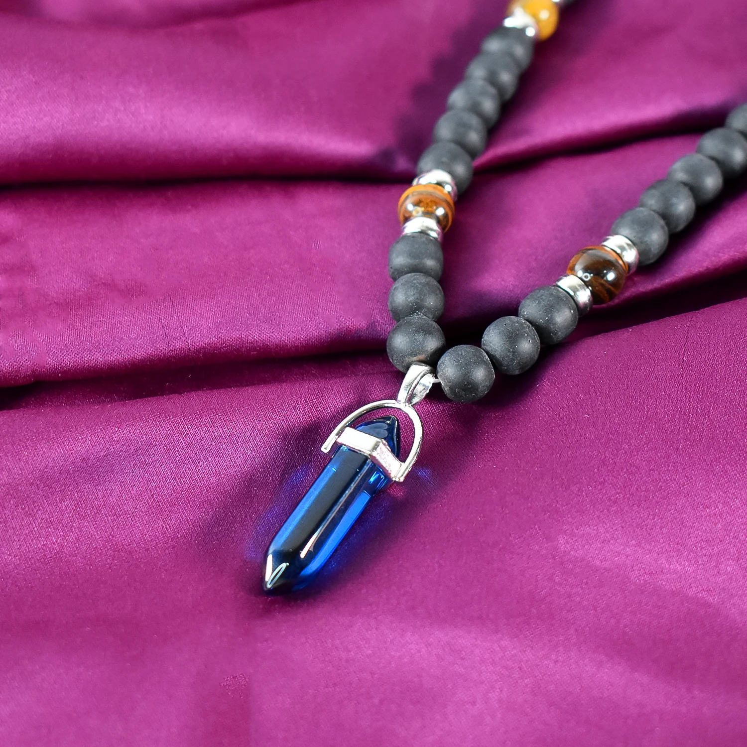 Natural  Beads Necklace with Crystal Pillar - Image 2