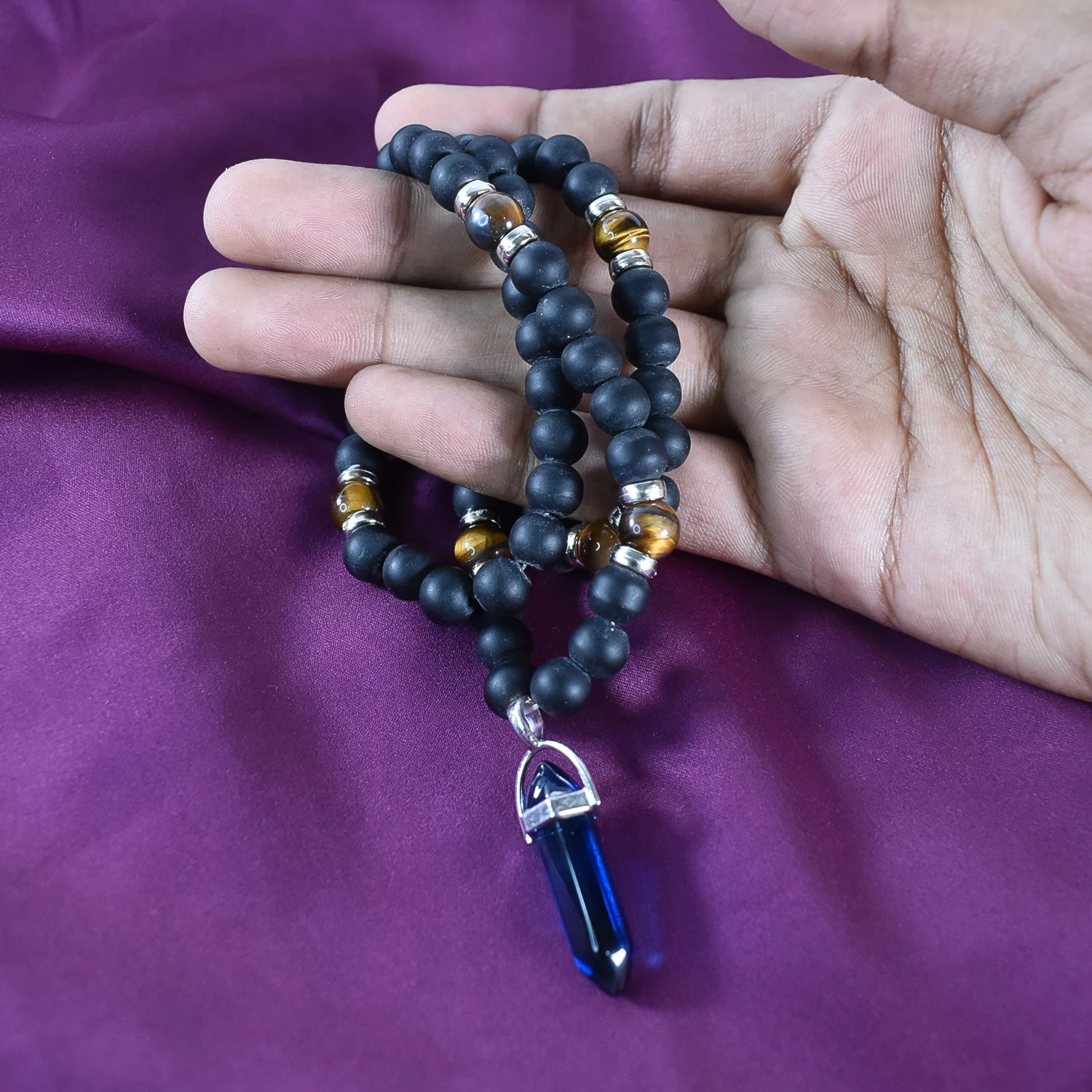 Natural  Beads Necklace with Crystal Pillar - Image 3