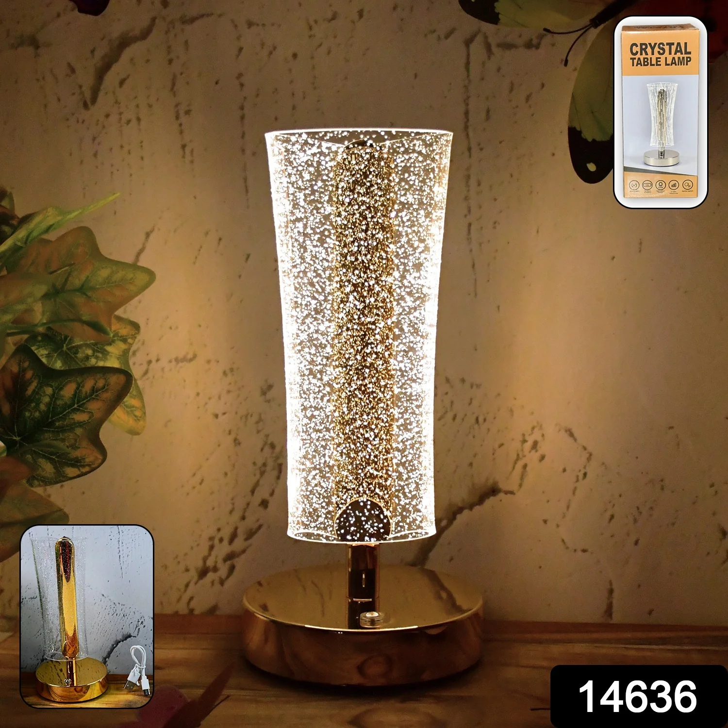 Crystal Table Lamp Sparkle Design Golden Base LED Decorative Bedside Lamp - Image 2
