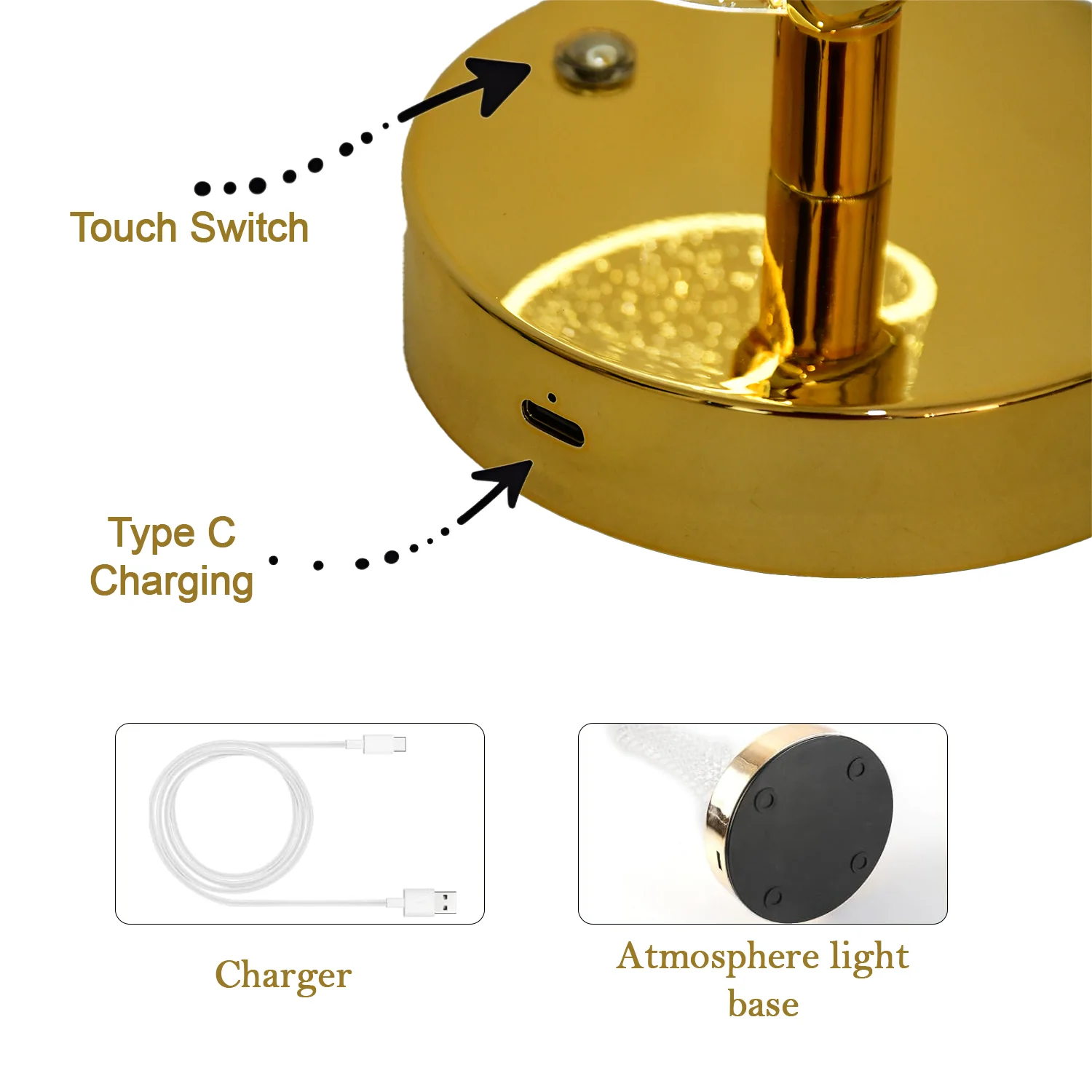 Crystal Table Lamp Sparkle Design Golden Base LED Decorative Bedside Lamp - Image 3