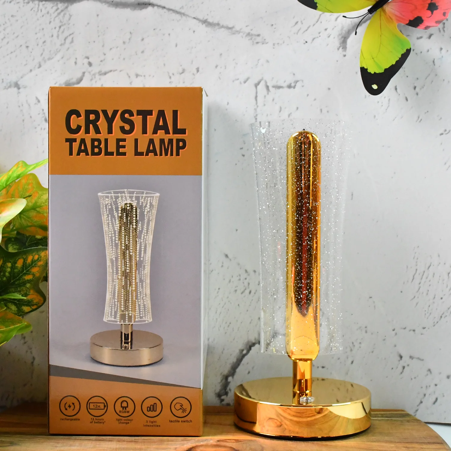 Crystal Table Lamp Sparkle Design Golden Base LED Decorative Bedside Lamp - Image 4